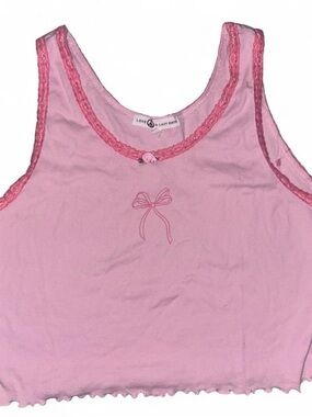 Pink Lace-Trim Sleep Tank with Bow Accent